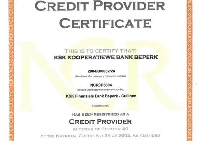 Credit Provider Certificate